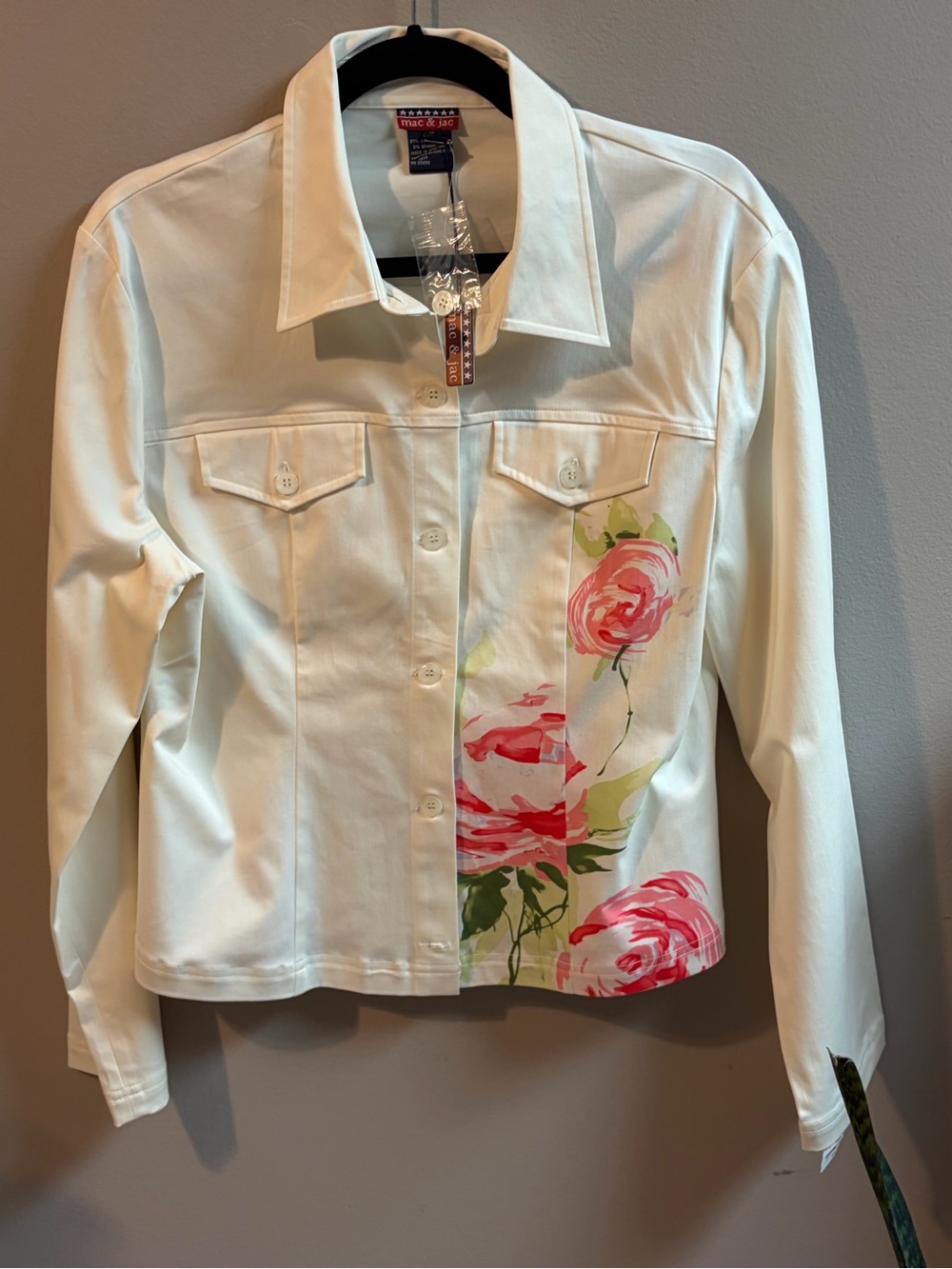 NWT White Floral Painted Denim Jacket - Women
